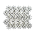 Daisy Flower Tile Carrara Venato White Carrera Marble Mosaic Polished, 1 sheet