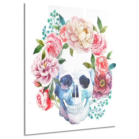 "Skull Bouquet" Contemporary Glossy Metal Wall Art, 12"x28"