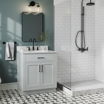 Ariel Hepburn 31" Oval Sink Bath Vanity, Grey, 0.75" Carrara Marble