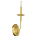 Livex Lighting - Livex Lighting 51321-12 Lisbon - One Light ADA Wall Sconce - This minimalist wall sconce has transitional and tLisbon One Light ADA Satin Brass *UL Approved: YES Energy Star Qualified: n/a ADA Certified: YES  *Number of Lights: Lamp: 1-*Wattage:60w Candelabra Base bulb(s) *Bulb Included:No *Bulb Type:Candelabra Base *Finish Type:Satin Brass