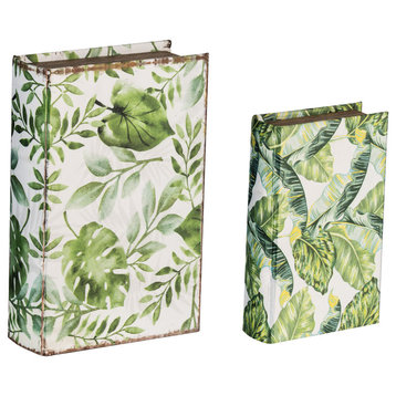 Botanical Green and White Book Boxes, 2-Piece Set