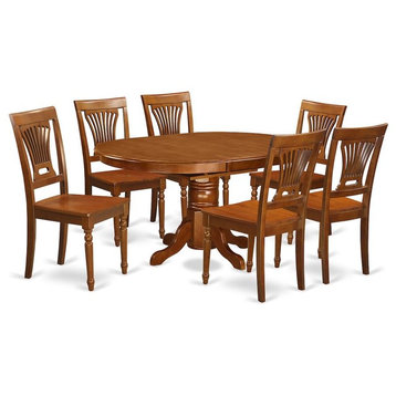7-Piece Avon Dining Table With Leaf And 6hard Wood Chairs In Saddle Brown .