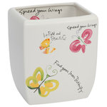 Creative Bath - Flutterby Kathy Davis Wastebasket - Trade in your plastic trash can for the unique Flutterby Kathy Davis Wastebasket. Made from matte white ceramic with a colorful butterfly design, this wastebasket is whimsical and fun. Display it alongside other pieces from the Flutterby Kathy Davis bath collection for a cohesive look.