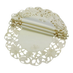 Xia Home Fashions - Daisy Lace Embroidered Cutwork 16" Round Doily, Set of 4 - Placemats