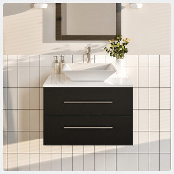 Totti Wave 24" Modern Vanity With White Top, Espresso