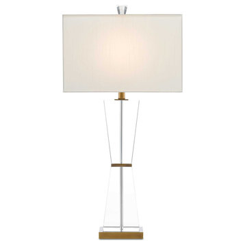Laelia 1 Light Table Lamps, Clear/Antique Brass with Off White Shantung Shade