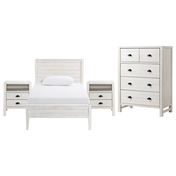 Windsor4-Piece Bedroom Set With Panel, Driftwood White, Twin