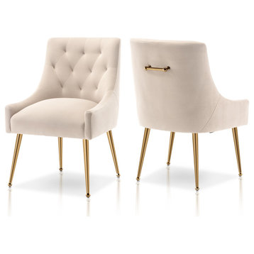 SEYNAR Elegant Velvet Dining Chairs Set of 2, Tufted Upholstered Accent Chair, Beige