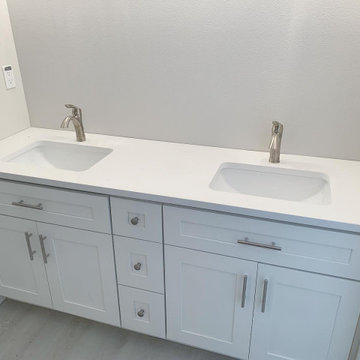 Master Bath White Shaker Cabinets + Pure White Quartz