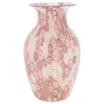 GlassOfVenice Murano Glass Golden Quilt Millefiori Urn Vase - Pink