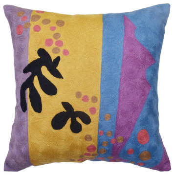 Matisse Yellow Pillow Cover Purple Gold Cut-Outs II Flower Wool Handmade 18x18