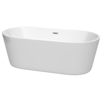 Carissa 67" Freestanding White Bathtub, Polished Chrome Drain and Overflow Trim
