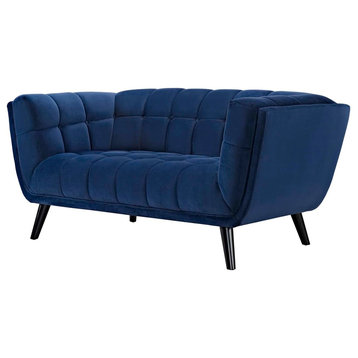 Modern Contemporary Urban Living Loveseat Sofa, Velvet Navy Blue