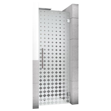 Glass Shower Door with Frosted Rhombus Design, Semi-Private, 32"x70" Inches, Right