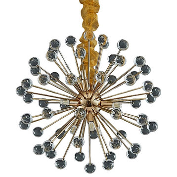 Colorful stone gold crystal chandelier for living room, dining room, bedroom, 19.7", Round Crystal Ball