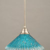 Toltec 26-BN-715 Brushed Nickel Finish Stem Pendant with 16" Teal Crystal Glass