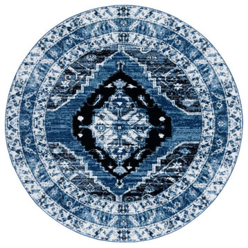 Safavieh Vintage Hamadan Vth228M Rug, Blue and Ivory, 6'7"x6'7" Round