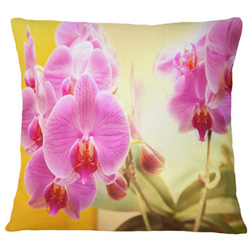 Blooming Purple Orchid Flowers Floral Throw Pillow, 16"x16"