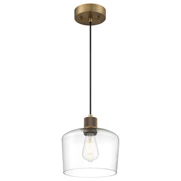 Port Nine Chardonnay Pendant, Antique Brushed Brass/Clear Glass, Replaceable LED
