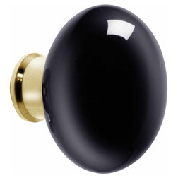 Traditional Cabinet And Drawer Knobs Pair Black Porcelain Door Knob Brass Shanks