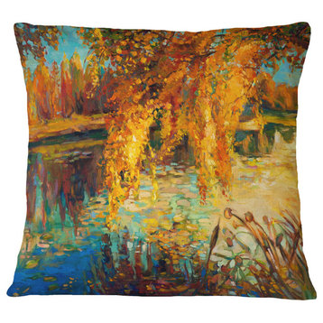 Autumn Forest And Sky Landscape Printed Throw Pillow, 16"x16"