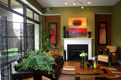 Example of a trendy living room design in Cleveland