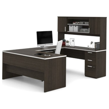 Pemberly Row U Shaped Computer Desk in Dark Chocolate