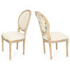 GDF Studio Reed Upholstered Farmhouse Dining Chairs, Set of 2, Beige/White & Blue/Natural