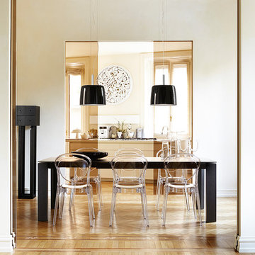 Omnia Extension Table - Frosted Tempered Top - Graphite Veneer Frame and Legs