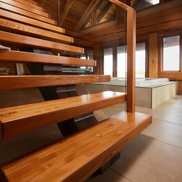 Open Rise Fir Treads with Glass Railing