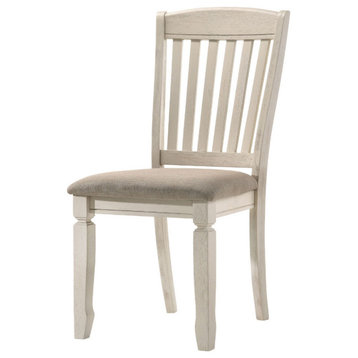 Benzara BM280305 18" Dining Chair, Fabric Padded Seat Set of 2, Antique White