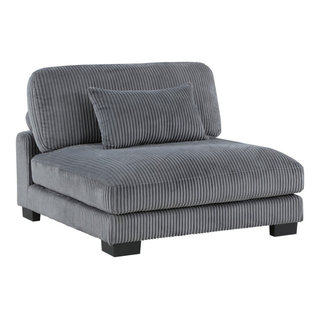 Rix 45 inch Modular Armless Chair, Gray Corduroy Fabric, Black Wood ...