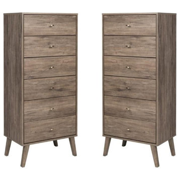 Home Square 6 Drawer Wood Chest Set in Drifted Gray (Set of 2)