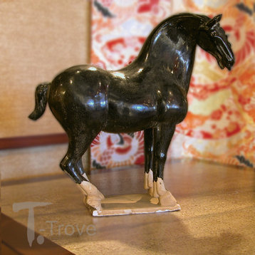 Black Ceramic Stallion Horse Statue