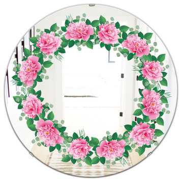 Designart Romantic Floral Wreath Cabin And Lodge Oval Or Round Wall Mirror, 32x3