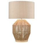 ELK Home - Elk Home Corsair Table Lamp, Natural Finish with A Mushroom Linen Shade - Natural rope fibers create the basket-style base of the Corsair table lamp. Topped with a round hardback shade in off-white linen, this piece is an ideal addition for dressing a coastal or organic-inspired interior.