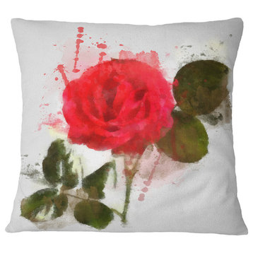 Red Rose With Green Petals Floral Throw Pillow, 18"x18"