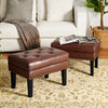 Set of 2 Leatherette Button-Tufted Accent Stool, Coffee