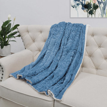 Batik Faux Fur & Sherpa Throw Blanket, Blue, 50"x60"