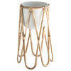 Off-White Metal Planter With Raised Bamboo Stand, 2-Piece Set