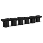 Meridian Furniture - Pavilion Black Boucle Fabric Bench, Black, Black Finish, 108" W X 15.5" D X 17.5" H - Bring valuable seating and remarkable style to your space with this black Pavilion Boucle Fabric Bench, an exquisite balance of style and usability for the entryway, bedroom, and beyond. Crafted from oak veneer with a black finish, this bench has a 4-inch-thick seat cushion that's channel-tufted for a touch of luxury. The bench's columnar bases add a dash of Art Deco design, making it a captivating focal point in any room.