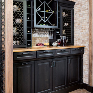 75 Beautiful Home Bar With Wood Countertops And Beige Backsplash