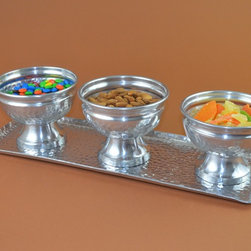Hammered Aluminum Tray & Three Bowls Set - Serving Trays