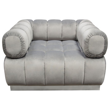 Image Low Profile Chair in Platinum Grey Velvet  Brushed Silver Base