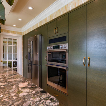 Modern Kitchen with Horizontal Grain Green Cabinets