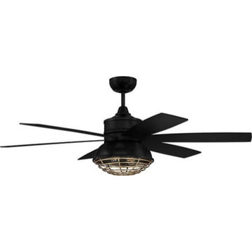 Craftmade Rugged 2-Light Outdoor Ceiling Fan in Flat Black with Satin Brass