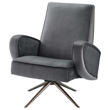 Armchair Swivel Accent Chair, Gray, Velvet, Modern, Lounge Hospitality
