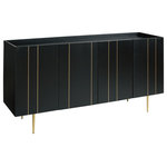 Signature Design of Ashley - Brentburn Accent Cabinet - The Brentburn accent cabinet is beautifully aligned with your love of contemporary style with a high-glam twist. Finished in brilliant black, this quality crafted accent cabinet is enriched with thin brass inlays and tapered metal legs in a brass-tone finish for upscale appeal.