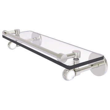 Clearview 16" Gallery Rail Glass Shelf with Twisted Accents, Satin Nickel