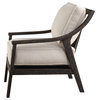 Exposed Dark Wood Frame Box Cushion Accent Chair, Arm Midcentury Modern
